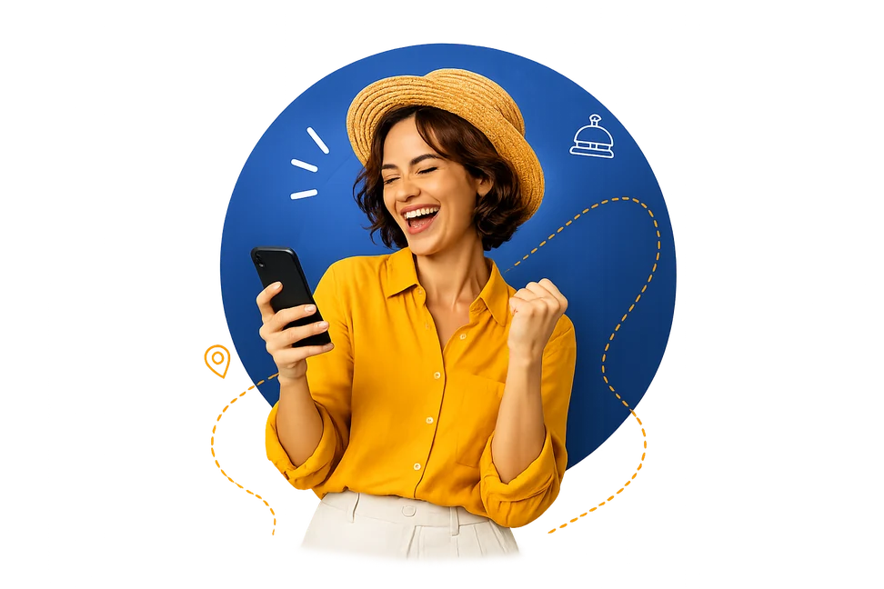 Voyageuse utilisant l'application Ostelo pendant son séjour